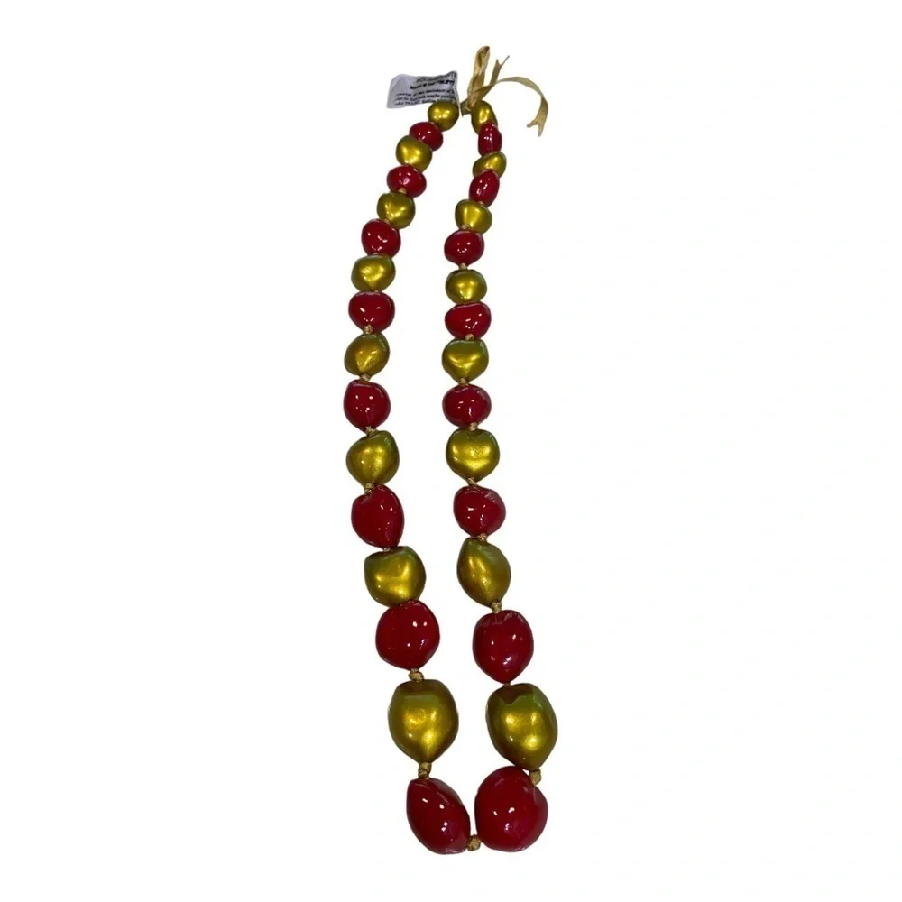 Handmade San Francisco 49ers Red Gold Kukui Nut Lei 18” Hawaiian Style NEW - Picture 2 of 4